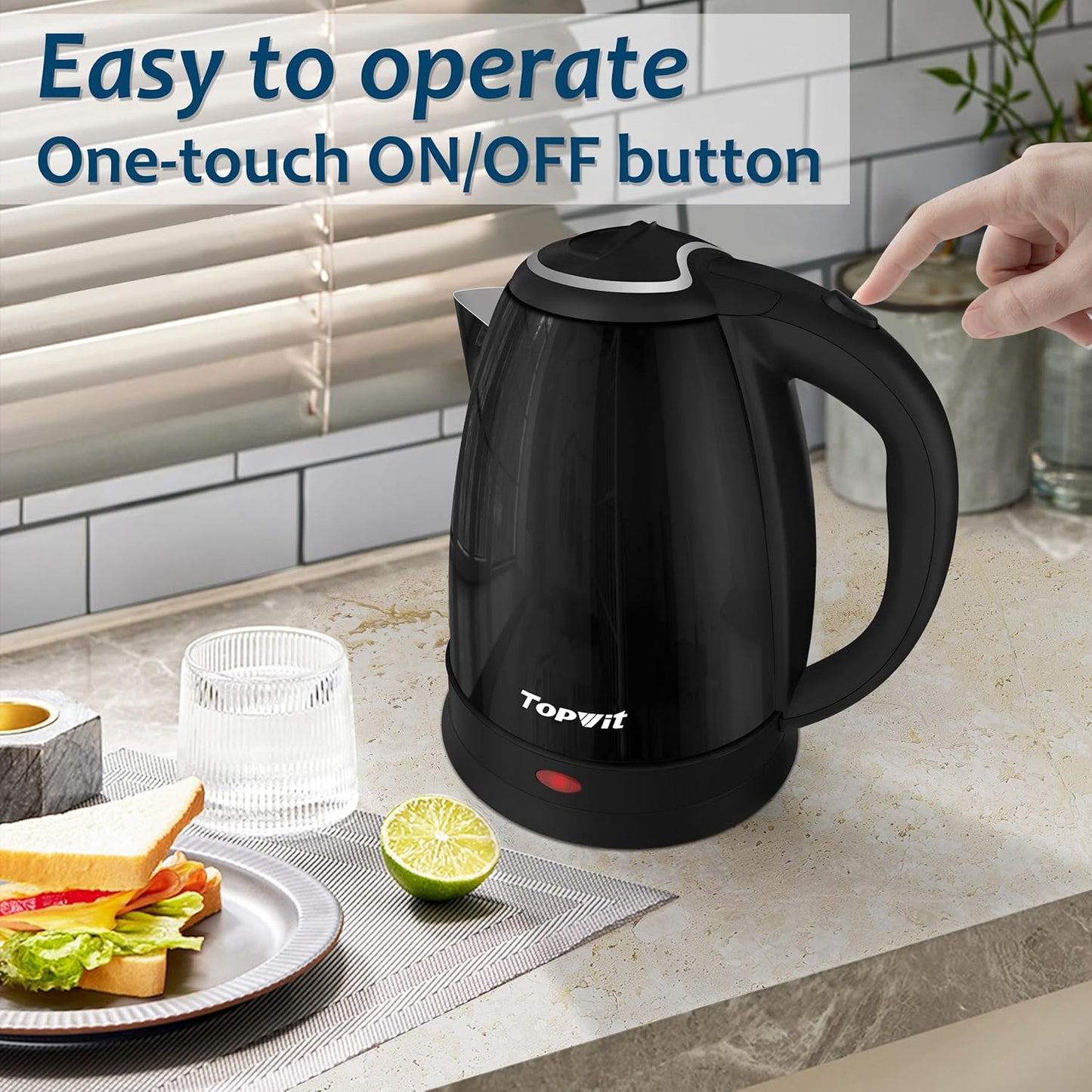 TOPWIT Electric Kettle, 2.0L Hot Water Kettle Electric, BPA-Free Stainless Steel Tea Kettle, Electric Kettles for Boiling Water with Fast Boil, Auto Shut-Off & Boil Dry Protection, Black