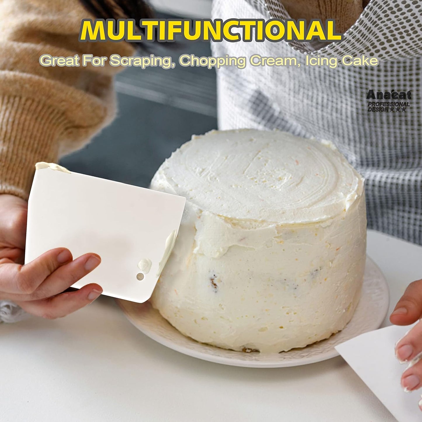 Anaeat Icing Spatula, 3 Pieces Professional Angled Offset Frosting Spatulas with 6", 8", 10" Stainless Steel Blades & 4 Pack Cake Smoother Scraper for Cake Decorating, Baking & Pastry (Set of 7)