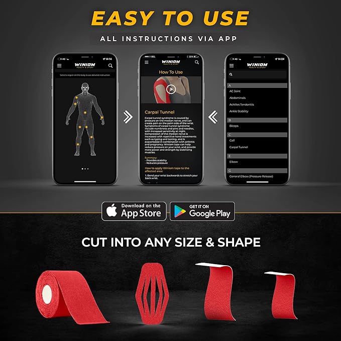 Kinesiology Tape-Incredible Support for Athletic Sports and Recovery + Free Taping Guide - Pre-Cut 2 inch 32 feet (Crimson Red + Free Taping Guide, 1 Pack)