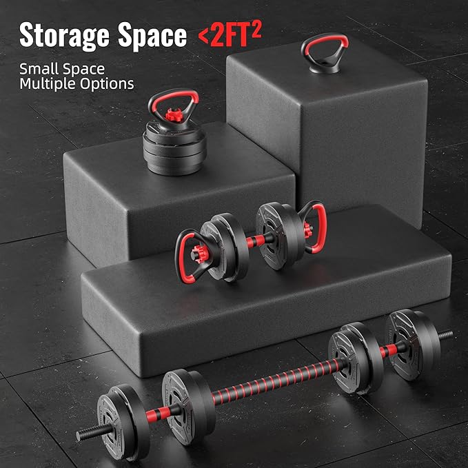 Multi-Functional Portable Changeable Dumbbell and Barbell Kettlebell Set with Adjustable Weights, Multiple Styles, 40LBS or 60LBS Sets