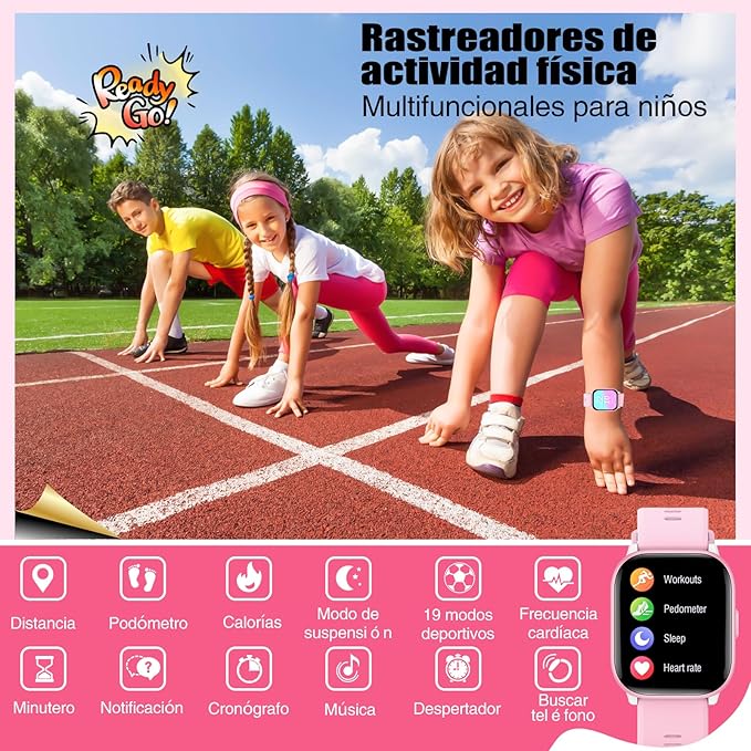 Kids Watch for Girls Boys with IP68 Waterproof, Girls Watch with 19 Sports Modes, Sleep Tracking, Pedometer, Stopwatch, Kids Activity Tracker, Birthday Gifts for Girls Age 6-15 Years Old