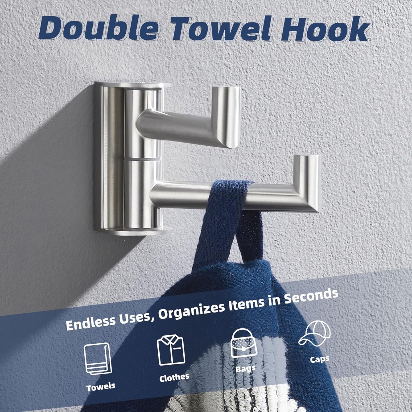 APLusee Brushed Nickel Double Swivel Towel Hook, 304 Stainless Steel Folding Clothes Hanger with Multi 2 Rotating Arms, Wall Mounted