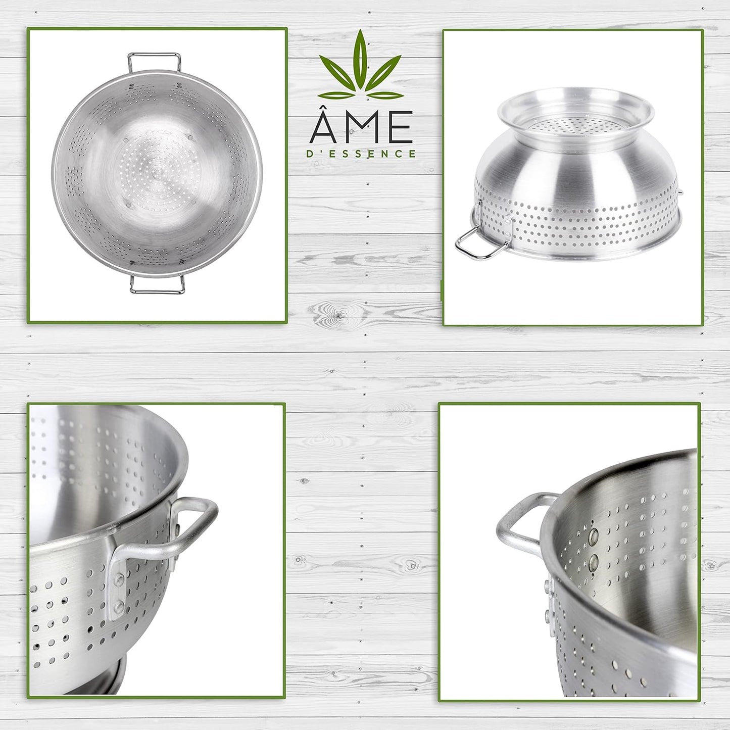 (8-QT) Aluminum Colander with Handles and Base Heavy Duty Commercial Grade