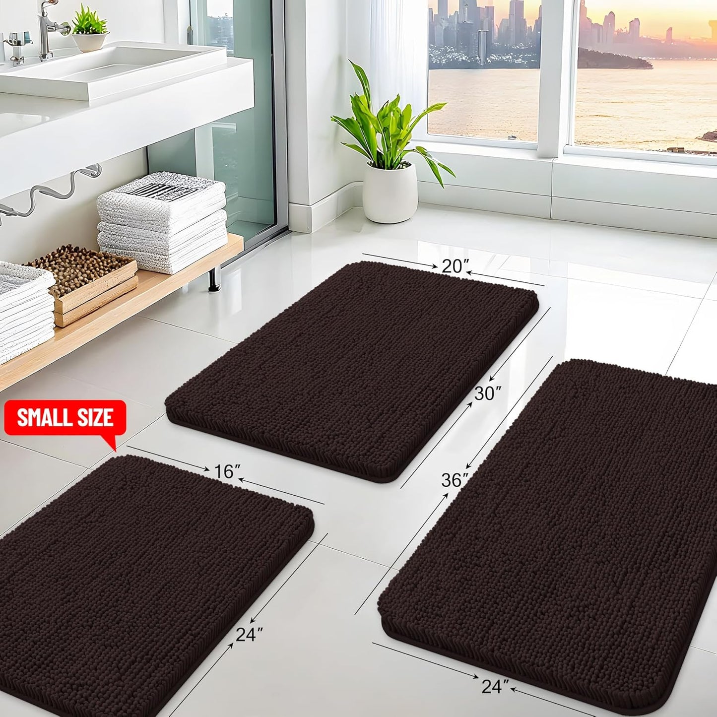 Arotive Bathroom Rugs 30x20, Extra Soft Absorbent Shaggy Chenille Bath Rugs, Machine Washable Rubber Backing Non-Slip Bath Mats for Bathroom Floor Tub and Shower, Home Decor Accessories, Brown