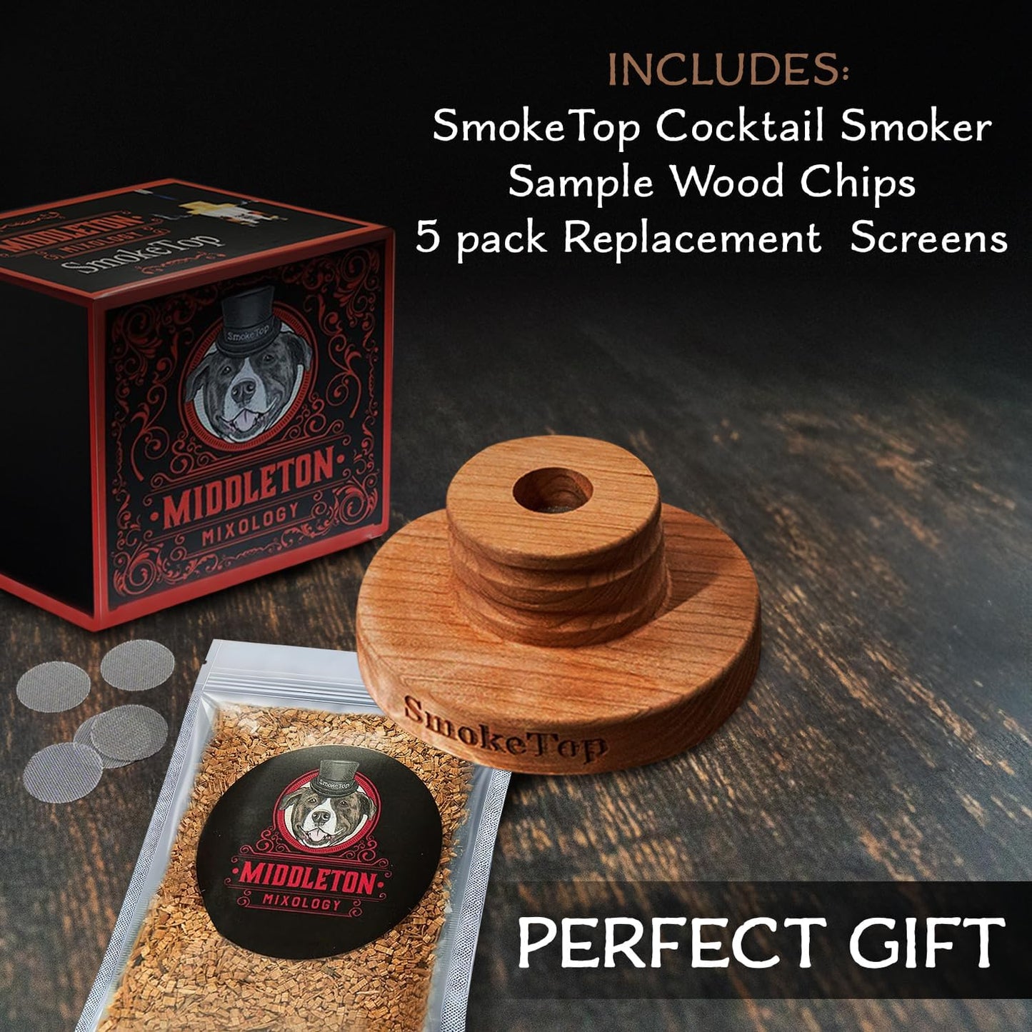 SmokeTop Cocktail Smoker Kit - Old Fashioned Chimney Drink Smoker for Cocktails, Whiskey, & Bourbon With Sample Pack Of Wood Chips - by Middleton Mixology