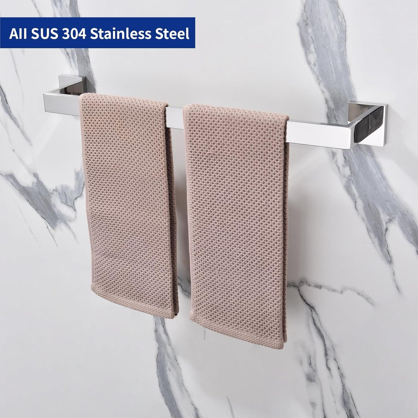 TASTOS 23.6 Inch Black Single Towel Bar Rack, SUS 304 Stainless Steel Bathroom Towel Bar Heavy Duty Towel Holder Kitchen Towel Rod, Wall Mount with Screws Towel Bar Rod Polished Chrome Finish