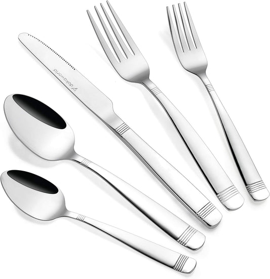 Elegant Design Flatware, Silverware Set for 8 persons, 40 Piece - Spoons, Forks, and Knives 18/10 Stainless Steel, Dishwasher Safe