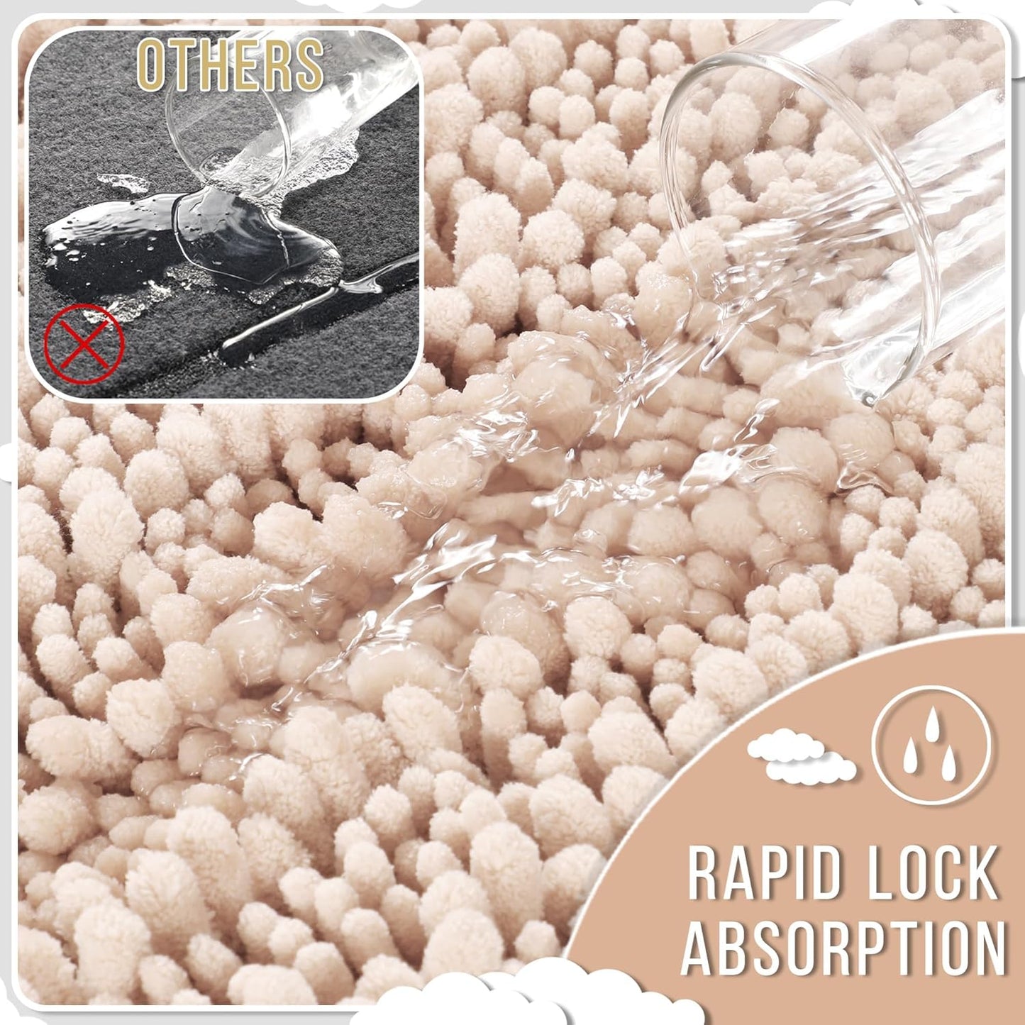 Yimobra Bathroom Runner Rug 60x24 Inch - Extra Long Non Slip Chenille Bath Mat, Soft & Absorbent, Machine Washable Shaggy Hallway Carpet for Vanity Tub Shower, Pinkish Beige Home Decor Accessories