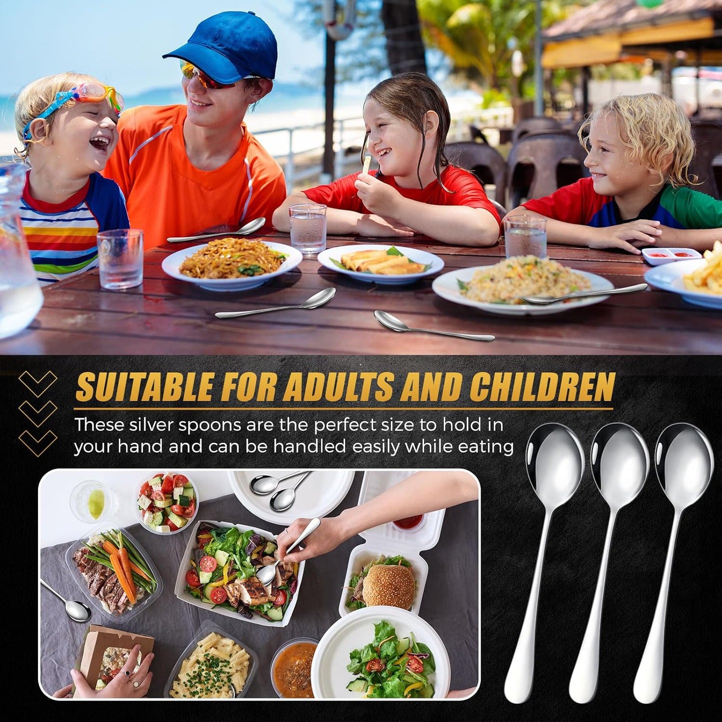 Nuogo 100 Pieces Soup Spoons Set Stainless Steel Spoons Silverware Dessert Dinnerware Bulk Metal Dinner Dinnerware Mirror Polished Tablespoon for Home Restaurant Kitchen Dishwasher Safe