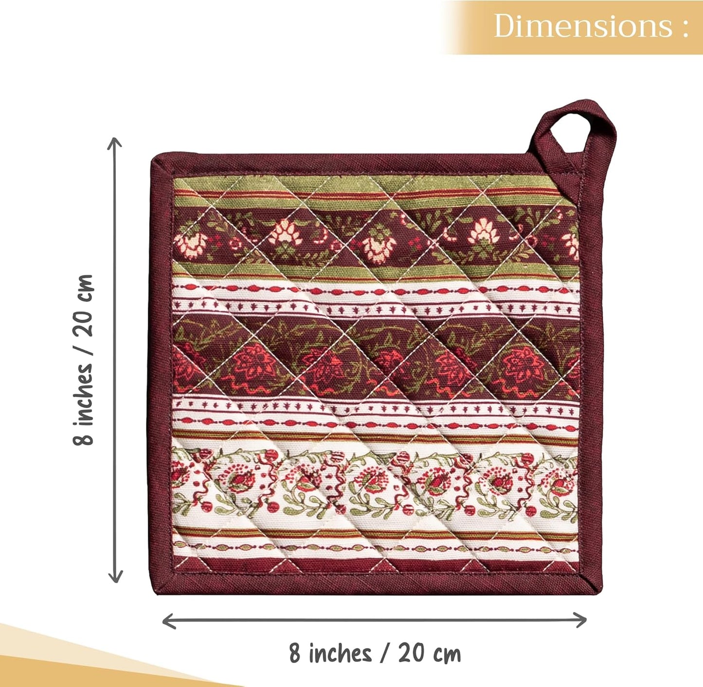 Maison d' Hermine Pot Holders Set 100% Cotton Heat Resistant Potholders 8" x 8" Hot Pads with Loop BBQ, Cooking, Baking, Grilling, Kitchen, Handling Hot Pans (Pack of 2, Reveillon Au Jardin)