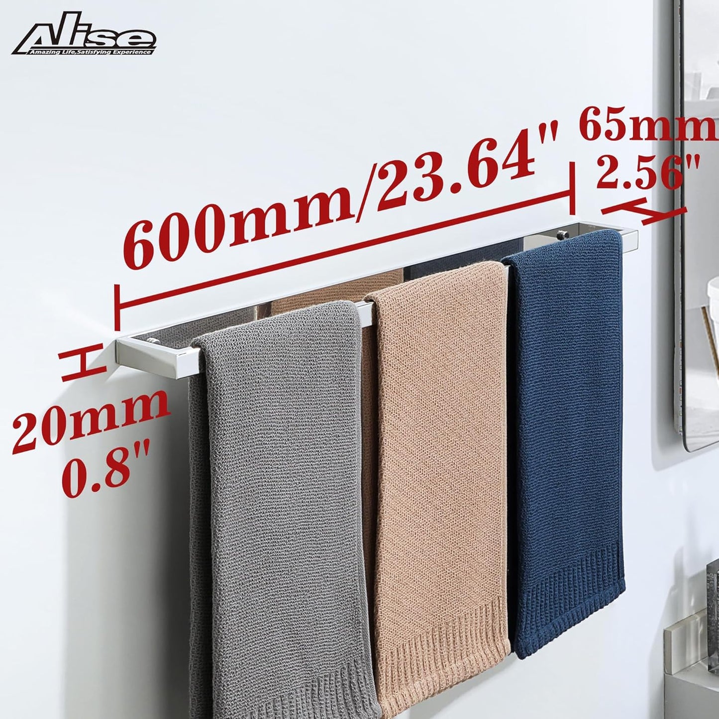 Alise Bath Towel Bar,Wall Mount Towel Holder Towel Rack Towel Hanger for Bathroom Lavatory,24 Inch SUS304 Stainless Steel Towel Rail,Polished Chrome GJF060-C