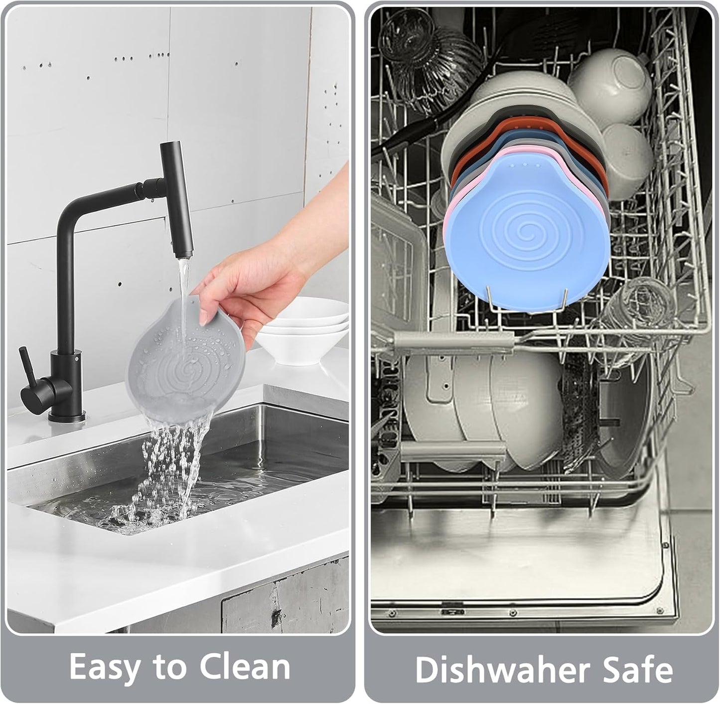 Silicone Spoon Rest for Stove Top - BPA-Free, Heat-Resistant Spoon Holder - Spoon Rest for Kitchen Counter - Large Cooking Utensil Rest for Spoons, Spatulas, Ladles or Tongs - Gray 2 Pack