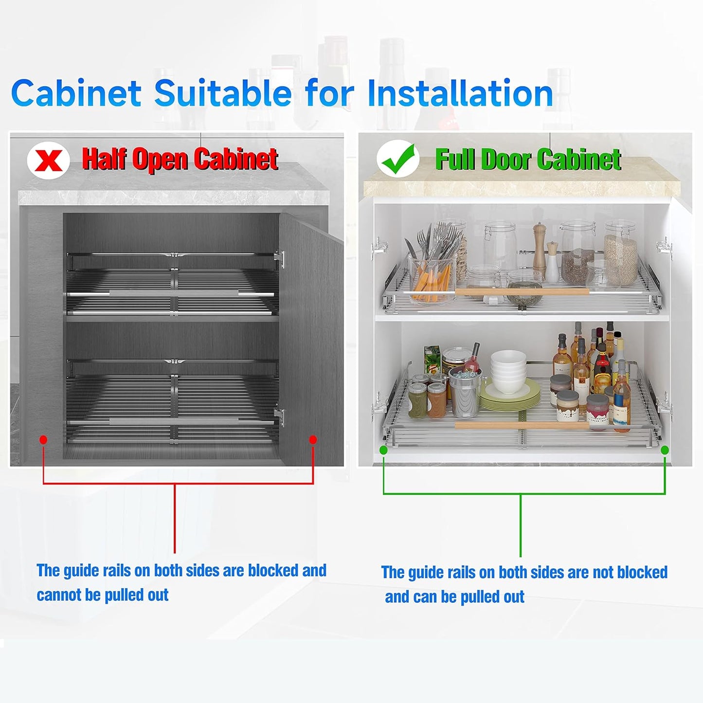 2Pack Expandable Pull Out Cabinet Organizer,11.8~18"W x 17"D Heavy Duty Slide Out Shelves Adjustable Height Cabinet Pull Out Shelves,Expandable Width Spice Rack Organizer for Kitchen Cabinet