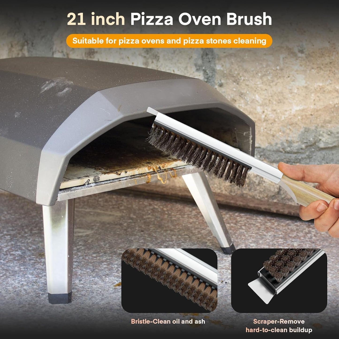 4PCS Pizza Oven Accessories, Yofuly 12 Inch Perforated Pizza Peel, 9 Inch Round Turning Peel, Pizza Stone Cleaning Brush with Scraper, Rocker Cutter, Homemade Pizza Supplies Tools Kit