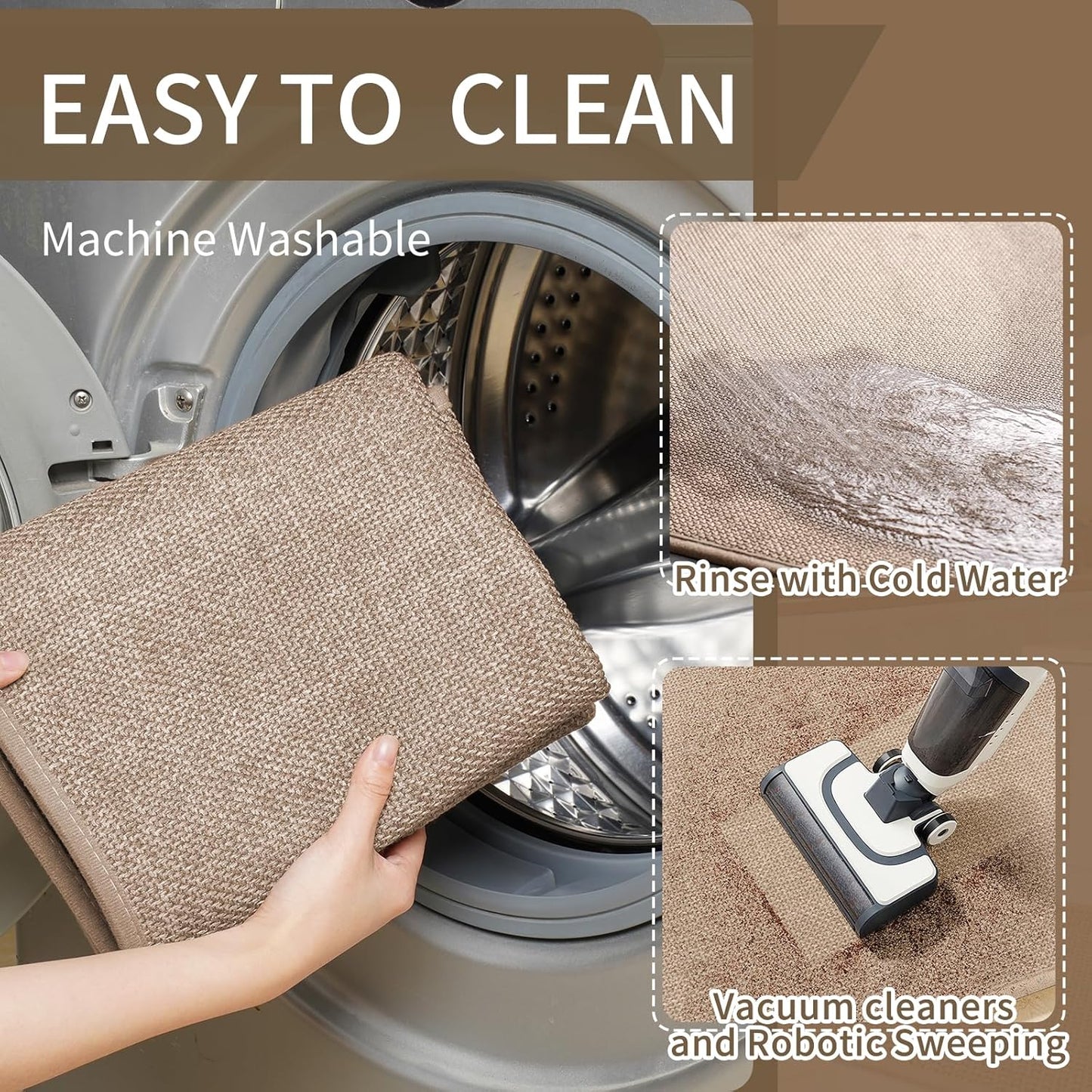 Durable Non-Slip Kitchen Mats，Kitchen Mats in Front of Sink,Quick Drying Mat for Kitchen Counter, 17x59 Brown Water and Oil Absorbent Runner Rugs for Kitchen