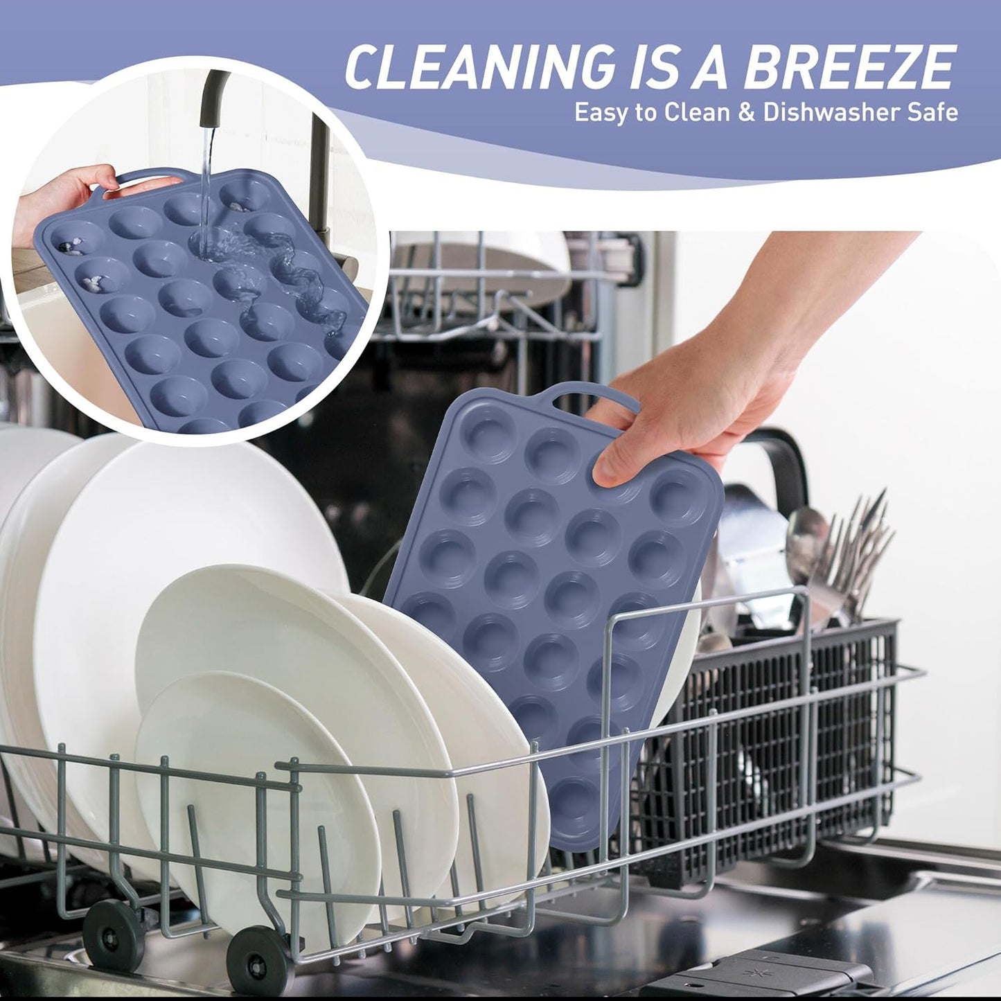 24 Cups Silicone Muffin Pan with Metal Reinforced Frame Mini Size Cupcake Tray Egg Mold Kitchen Stuff Accessories New Home Essential First Department Must Haves Gadget Thing Housewarming Hostess Gift