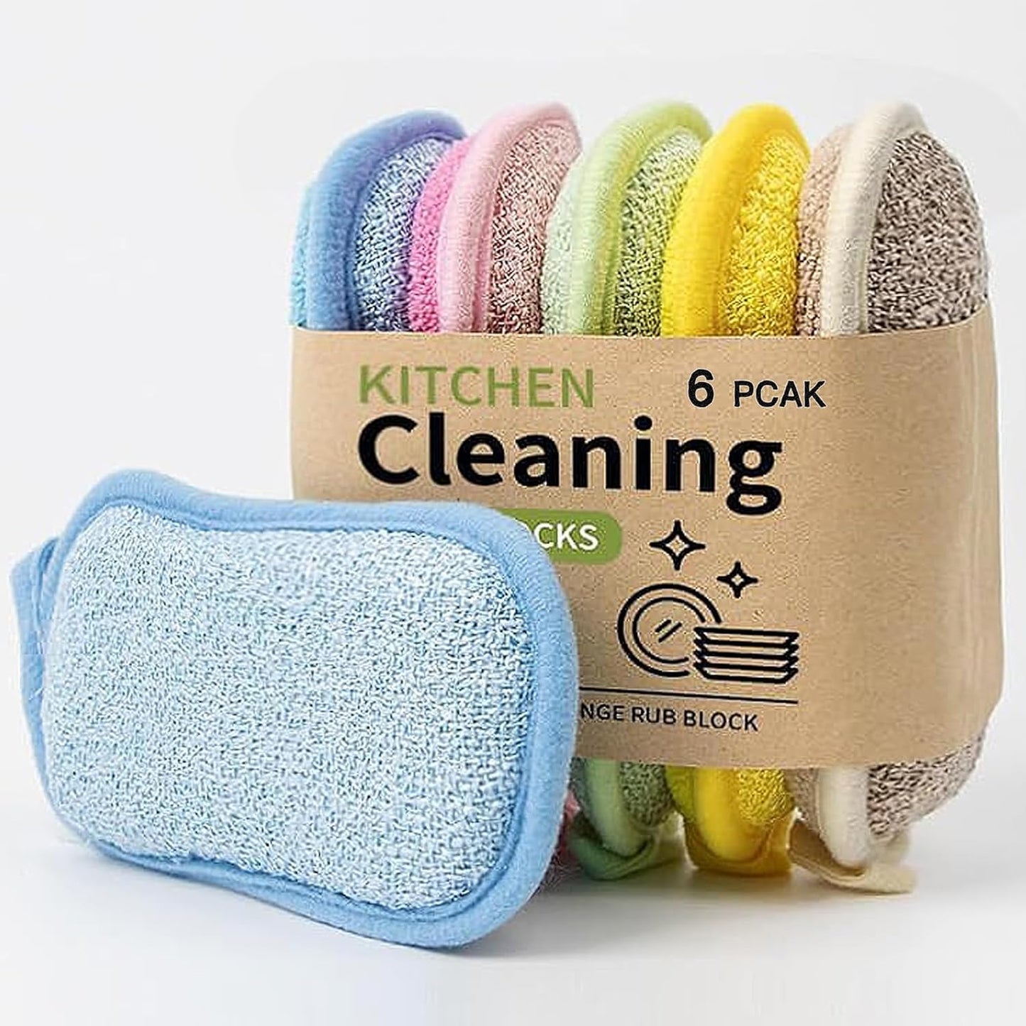 Dish Sponge Kitchen Sponges,Scrub Sponges,Double Sided Cleaning,Non Scratch,Ultra fine Fiber Wiping+Stainless Steel Wire to Remove Stubborn Stains,Durable Thickening (Large 6-Pack)
