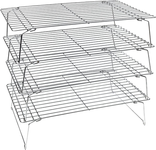KITCHENATICS 4-Tier Stackable Cooling Racks for Baking, 100% Stainless Steel Wire Rack, Oven Safe Baking Rack, Oven Rack for Pizza, Cake, Bread, Cooling Rack for Cooking and Baking, Cookie Rack 15x10
