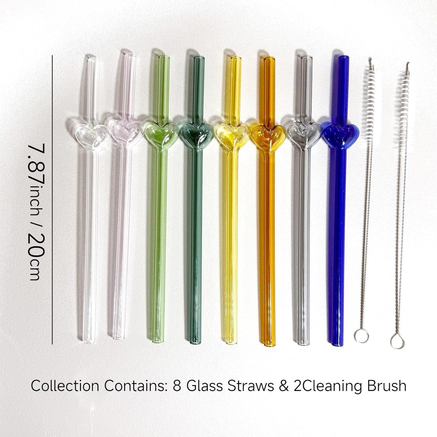 Glass Straws Sets Reusable Glass Straws with Hollow Heart Charms & 2 Cleaning Brush Colorful Heat Resistant Straw Home Drinking Decoration Gift For Girls