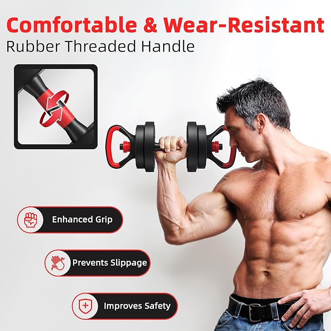 Multi-Functional Portable Changeable Dumbbell and Barbell Kettlebell Set with Adjustable Weights, Multiple Styles, 40LBS or 60LBS Sets