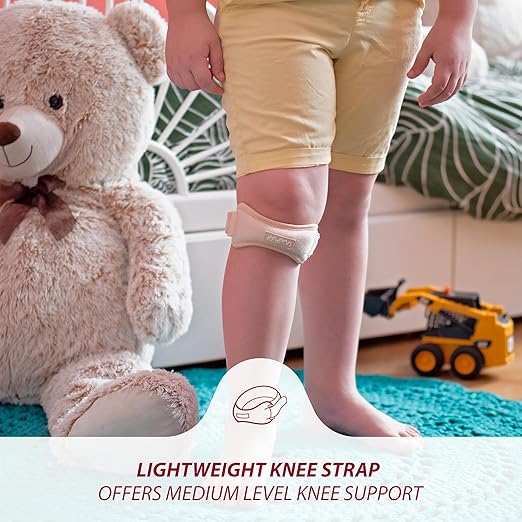 KARM Kids Knee Brace Strap - Osgood Schlatter Knee Brace Youth for Kids, Child - Patellar Tendon Support Patella Band for Pain, Sports, Basketball with 3 Length Adjustable Straps (Single, Beige)