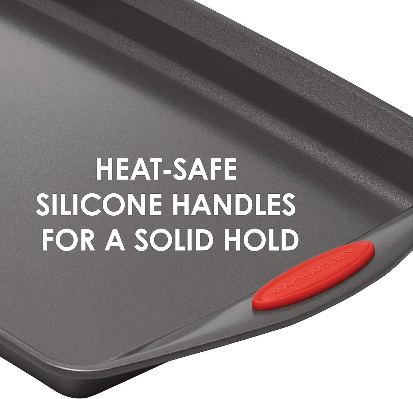 Rachael Ray Yum-o! Nonstick Baking Pan With Grips/ Nonstick Cake Pan with Grips, Rectangle - 9 Inch x 13 Inch, Gray with Red Grips
