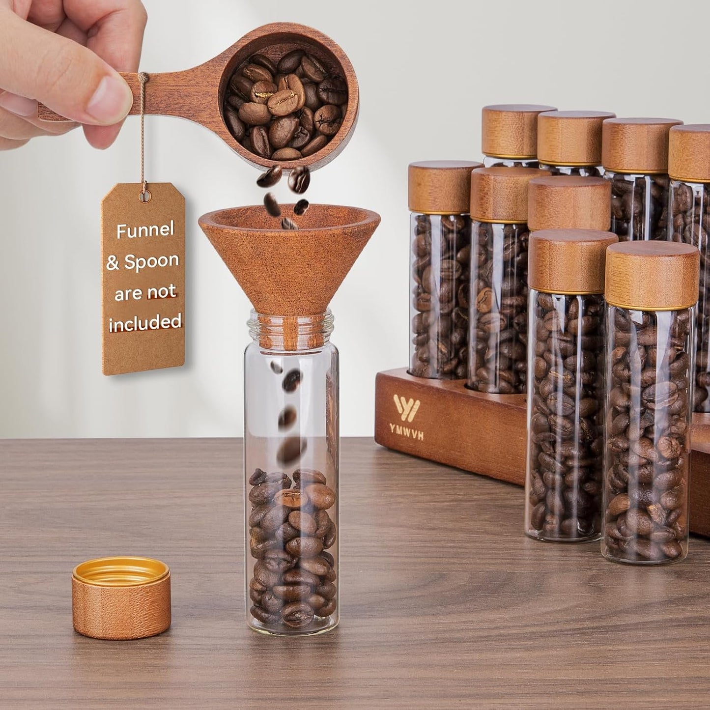 Single Dose Coffee Bean Storage Tubes with Wooden Base and Lids,Set Of 12 Dosing Glass Vials for Coffee Benn Container Cellars, Espresso Bean Canisters Set,6pc- 2 fl oz, 6pc-1.7 fl oz