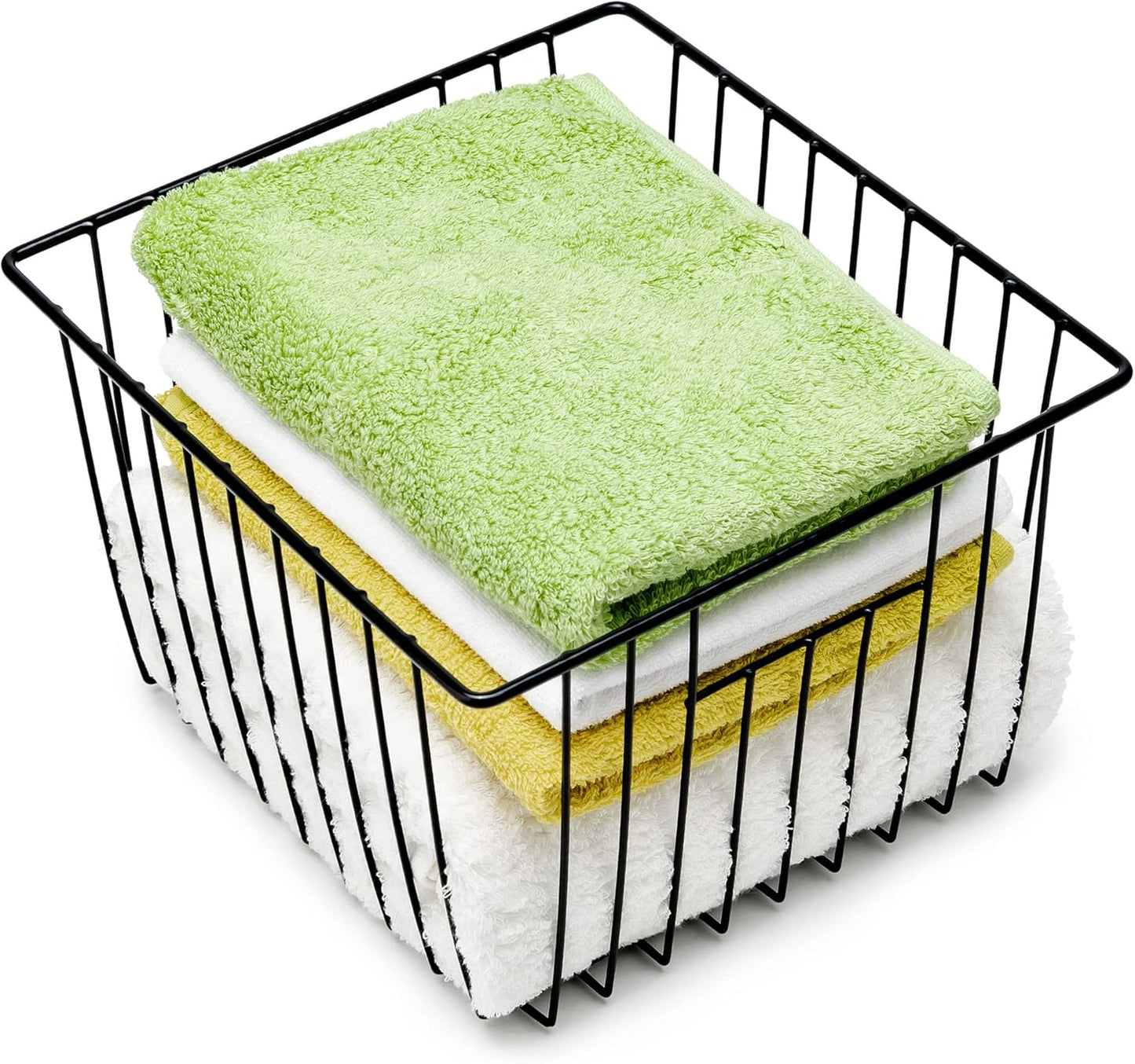 SANNO Freezer Storage Baskets, Pantry Storage Wire Basket Organizer Bins Refrigerator Bin with Built-in Handles for Cabinets, Pantry, Closets, Bedrooms - Set of 4 Black, Black,11"x 10"