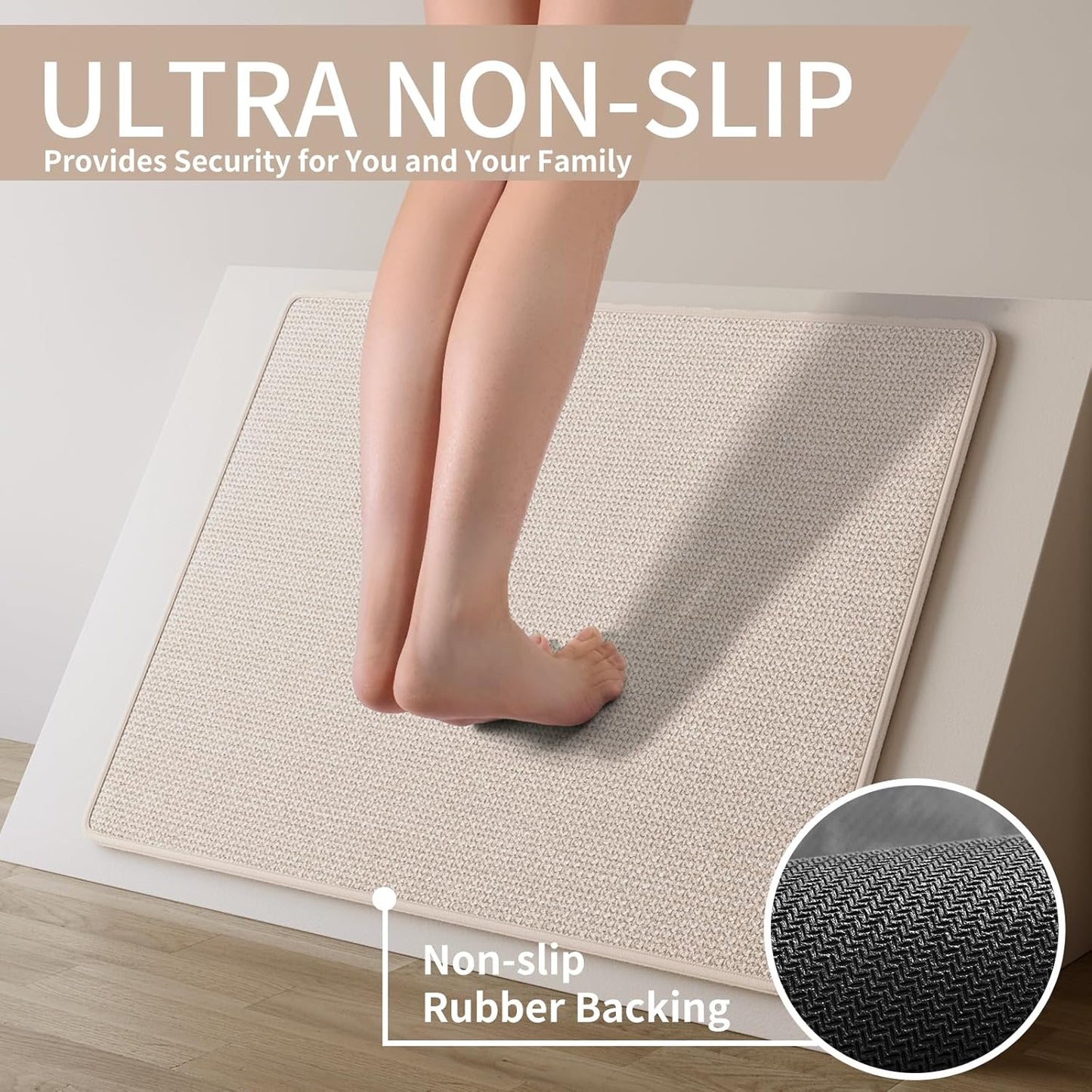 Kitchen Mats for Floor, Super Absorbent Kitchen Rugs Non Slip Washable, Soft Imitation Linen Braided Kitchen Runner Rug, Standing Mat Kitchens Sink Mat, Easy to Clean, Beige 17x47