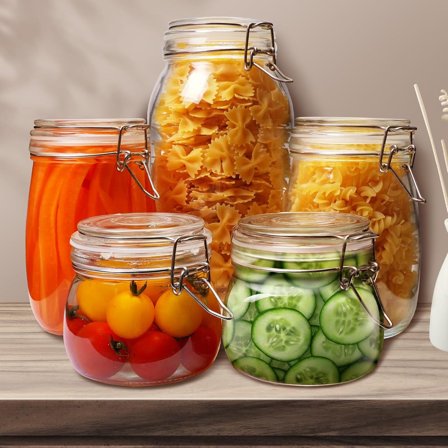 Glass Jars with Airtight Lid Set of 6, 17 floz Wide Mouth Mason Jars with Clamp Lids,Glass Sealed Jars with Air Tight Lids, Best for Kitchen & Pantry Food Storage