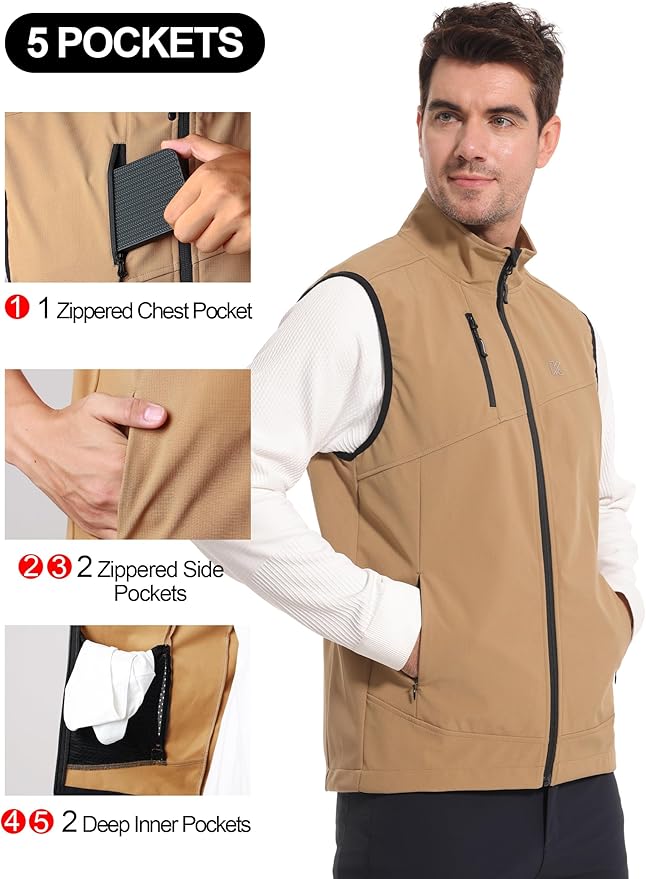KUTOOK Men’s Softshell Sleeveless Jacket Winter Warm Fleece Outerwear Vests for Cycling Golf Hiking