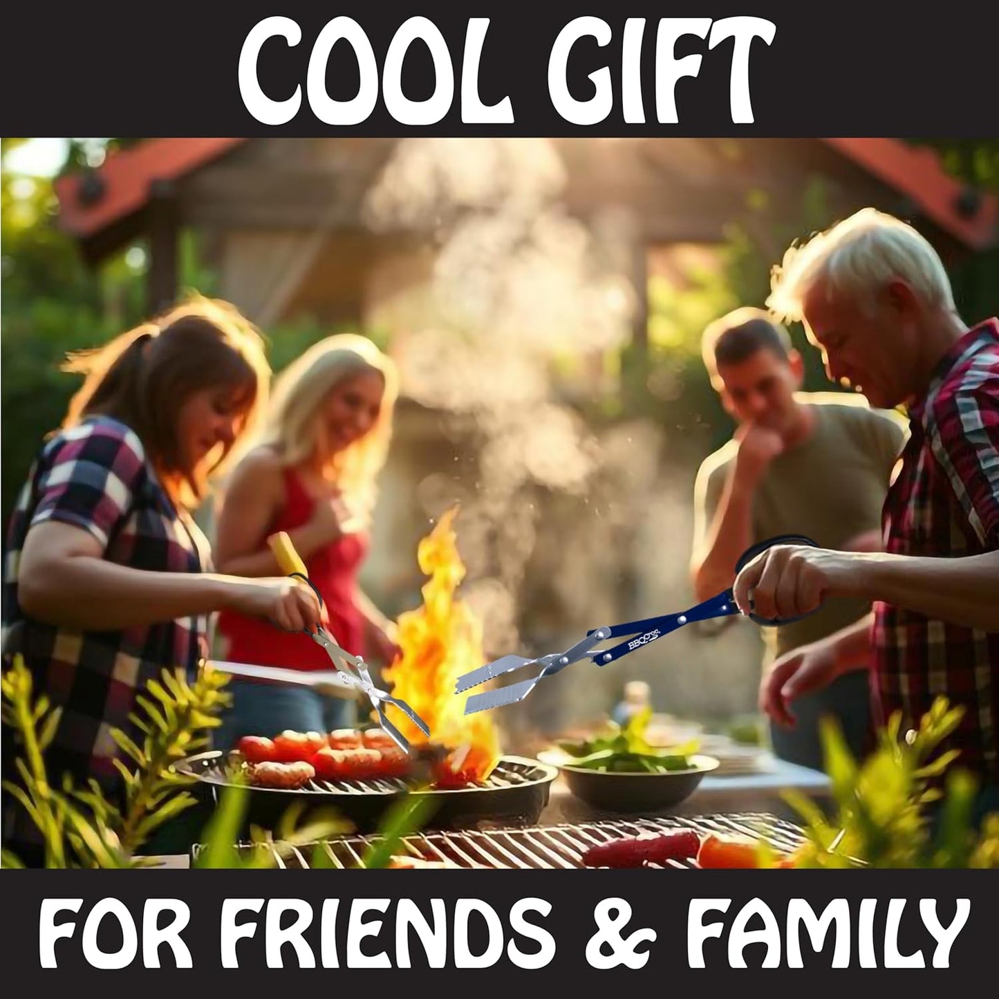 BBQ Croc 3-in-1 Barbecue Tool Pack - 15-inch & 18-inch with Light - Extra Light Tongs, Spatula and Grill Scraper (18 inch + 15 inch with Flashlight)