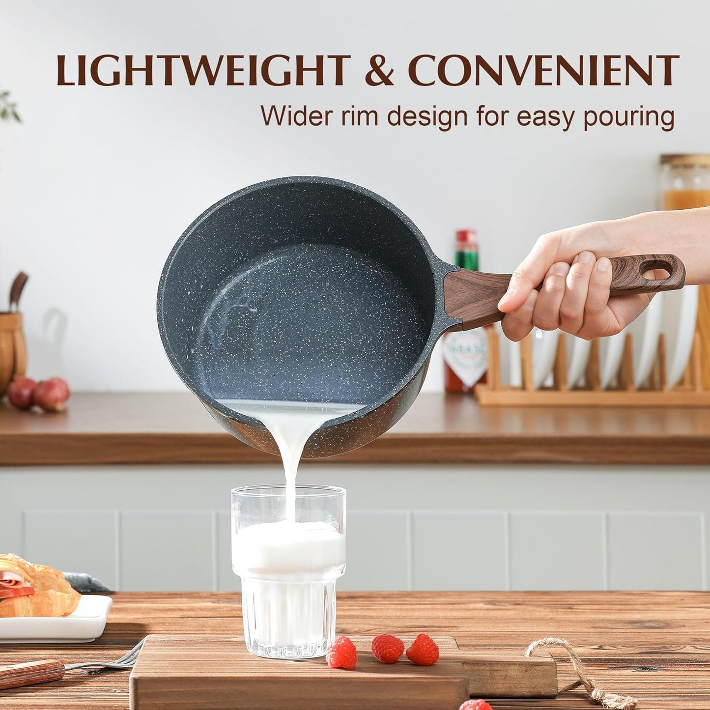 SENSARTE Nonstick Saucepan with Lid, 1.5 Quarts Small Pot with Swiss Granite Coating, Stay-cool Handle, Multipurpose Handy Sauce Pot Small Kitchen Cooking Pot, Induction Comptable, PFOA Free