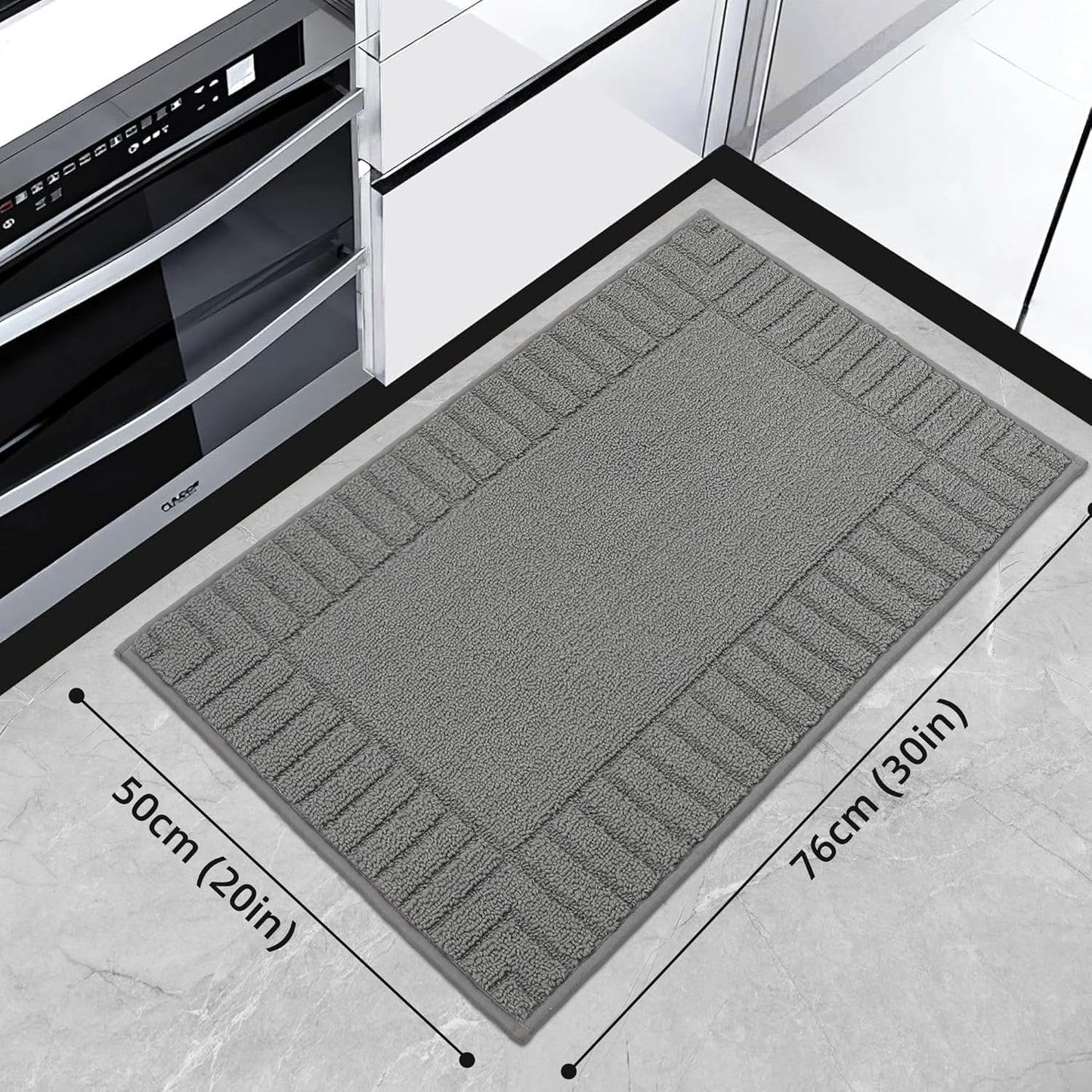 BEQHAUSE-Kitchen-Rugs-Washable-Kitchen-Mats-for-Floor Non-Slip Kitchen Mat Absorbent Kitchen Floor Mat with TPR Non Skid Backing,Grey,20”x30”