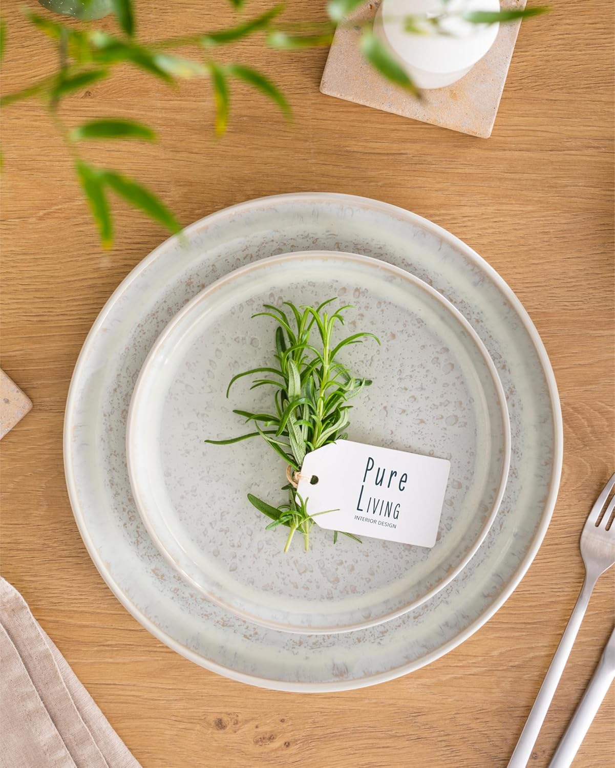 Stoneware dinnerware set 4 persons 16 pcs - Mediterranean dinnerware set, dishwasher, microwave and scratch resistant - bowl and plate set - dinnerware Pure Living Light Beige…