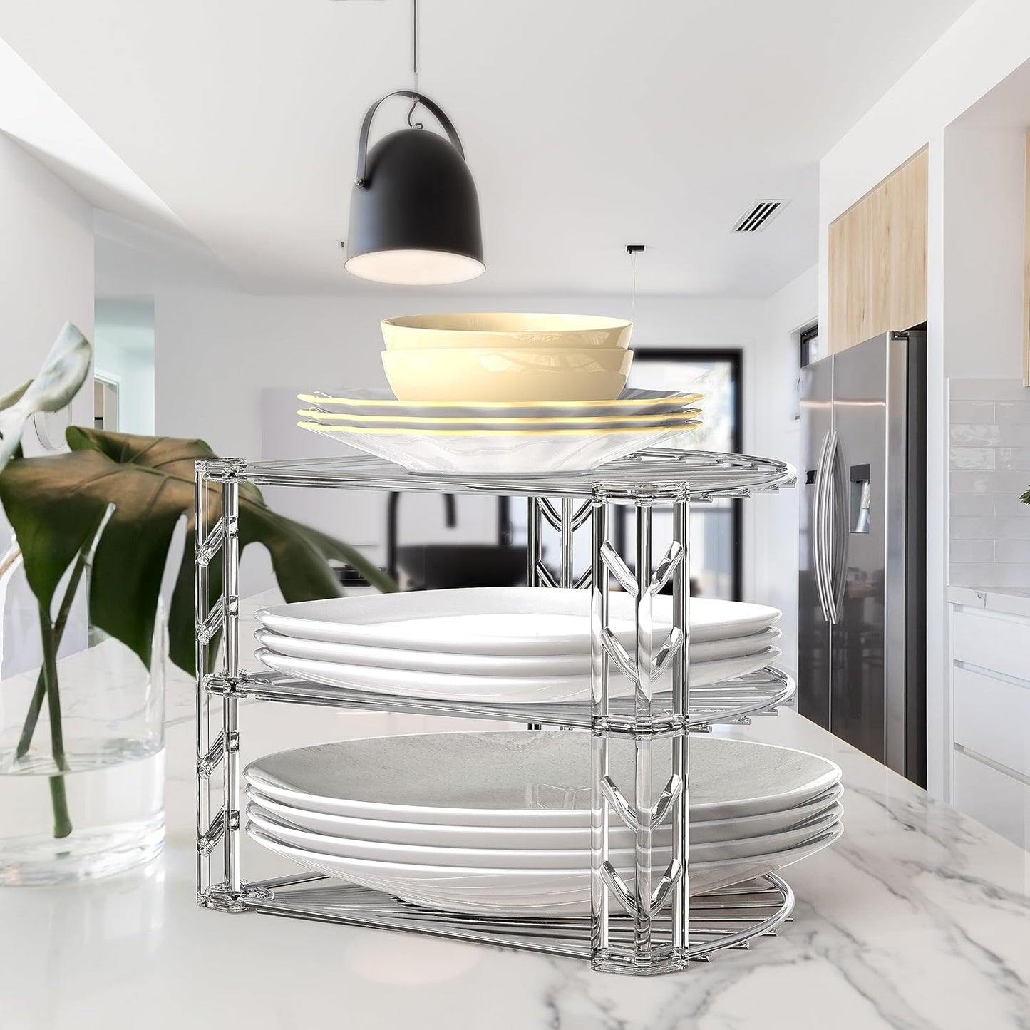 Simple Houseware 3-Tier Counter Corner Shelf Organizer, Chrome