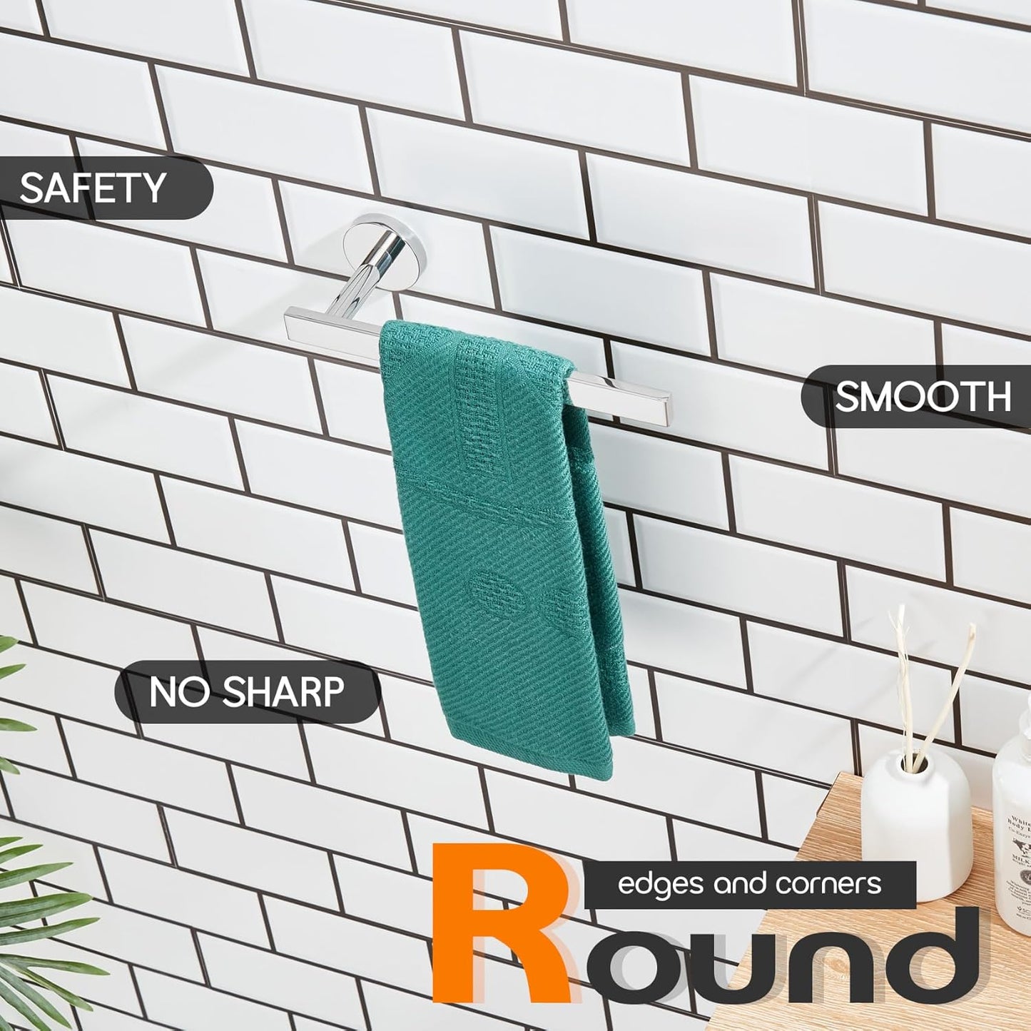 Bath Towel Rings Bathroom Towel Holder Modern Small Hand Towel Bars Stainless Steel 2 Pack Wall Mounted Polished Chrome AN3001CH-P2