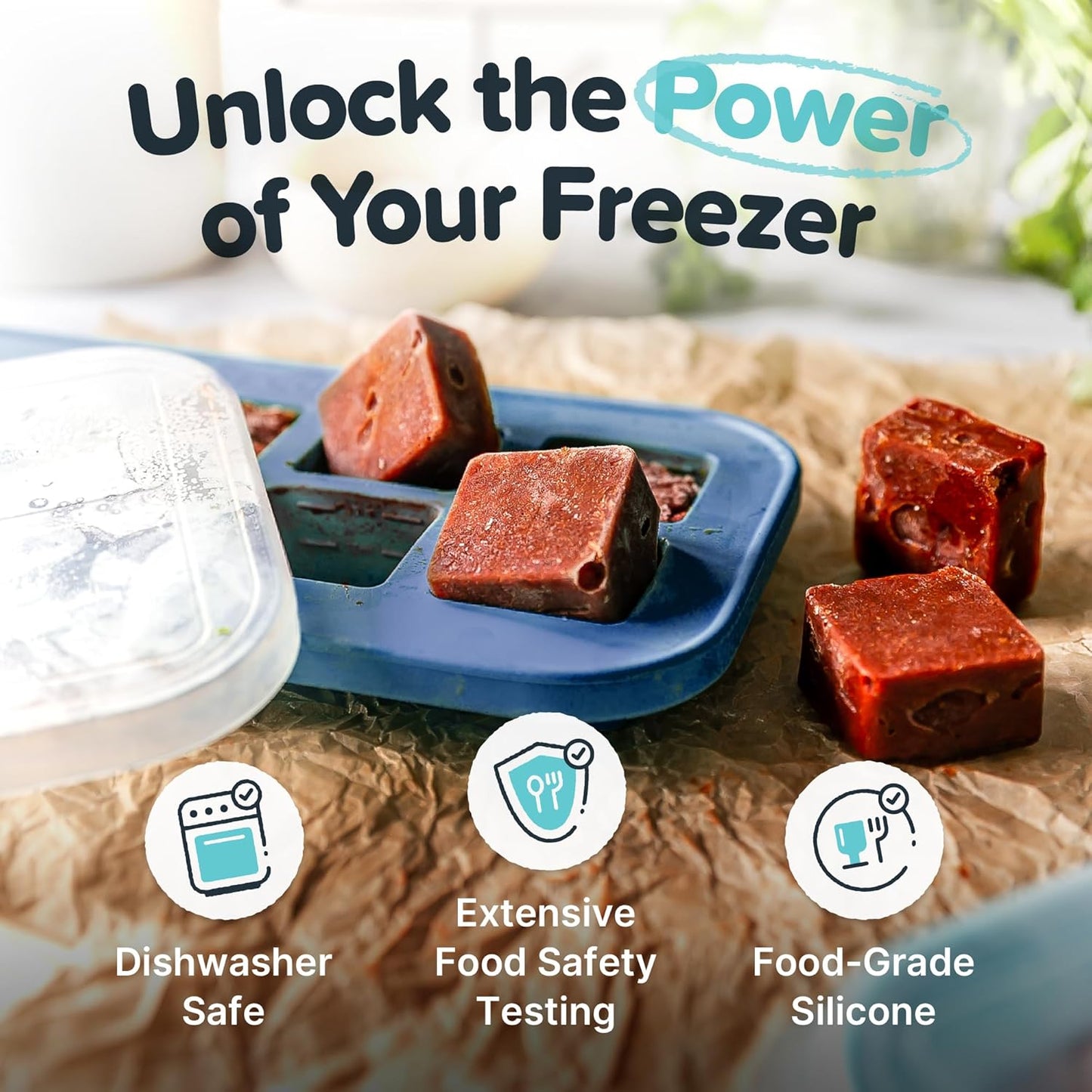 Souper Cubes 2 Tbsp. Silicone Freezer Molds - Perfect for Storing Garlic, Herbs, Ginger, Pesto, Tomato Paste, Lemon Juice, Purees and More - Silicone Baby Food Freezer Tray - Blueberry – 1-Pack