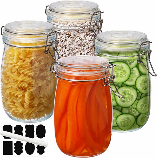 32 oz Wide Mouth Glass Jars with Airtigh Lids, 4 Pack Glass Pickling Jars for Canning, Fermenting, Large Mason Storage Container for Coffee, Flour, Sugar, Pasta