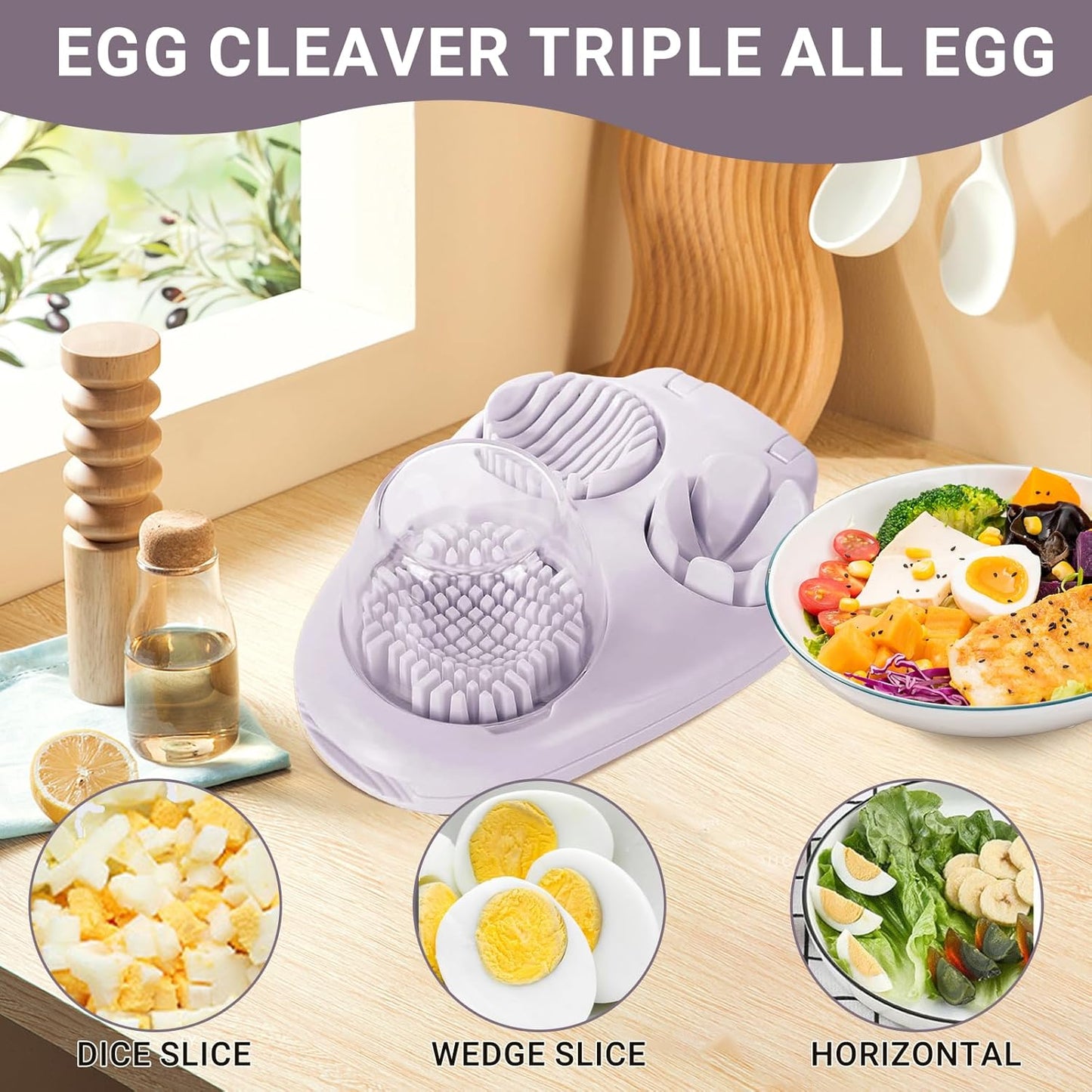 1 Pcs Stainless Steel Egg Slicer for Hard Boiled Eggs, 3 Slicing Modes, Ideal for Fruits and Vegetables, Easy to Clean Kitchen Cutter, Send Goods From Local Warehouse