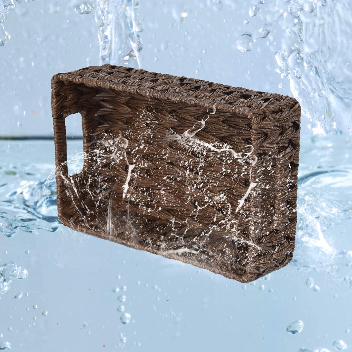 GRANNY SAYS Wicker Baskets with Handles,Small Woven Basket for Storage, Waterproof Storage Basket Organizer,Decorative Storage Boxes for Organing Pantry,Brown Basket,2-Pack,11 1/4''L x 7 1/2''W x 3 1/2''H