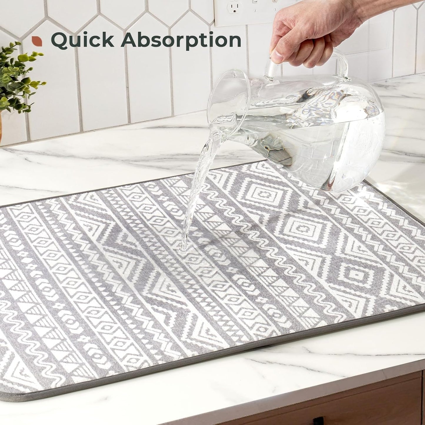 FRESHMINT Printed Dish Drying Mats for Kitchen Counter 2 Pack Absorbent Reversible Drying Mats Microfiber Kitchen Countertop Protector Dishes Drying Pad Extra Large 18"x24" Dish Mat