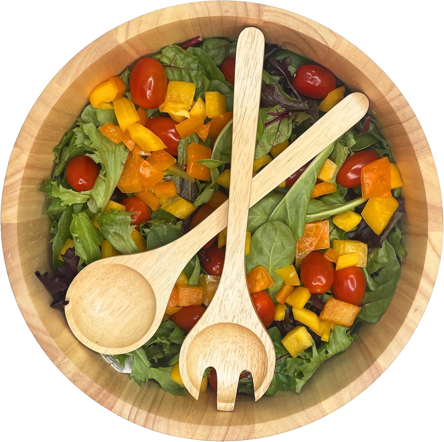 Woodard & Charles Wood 11" x 4 1/2" Salad Serving Bowl Set with Servers, 3 Piece Set