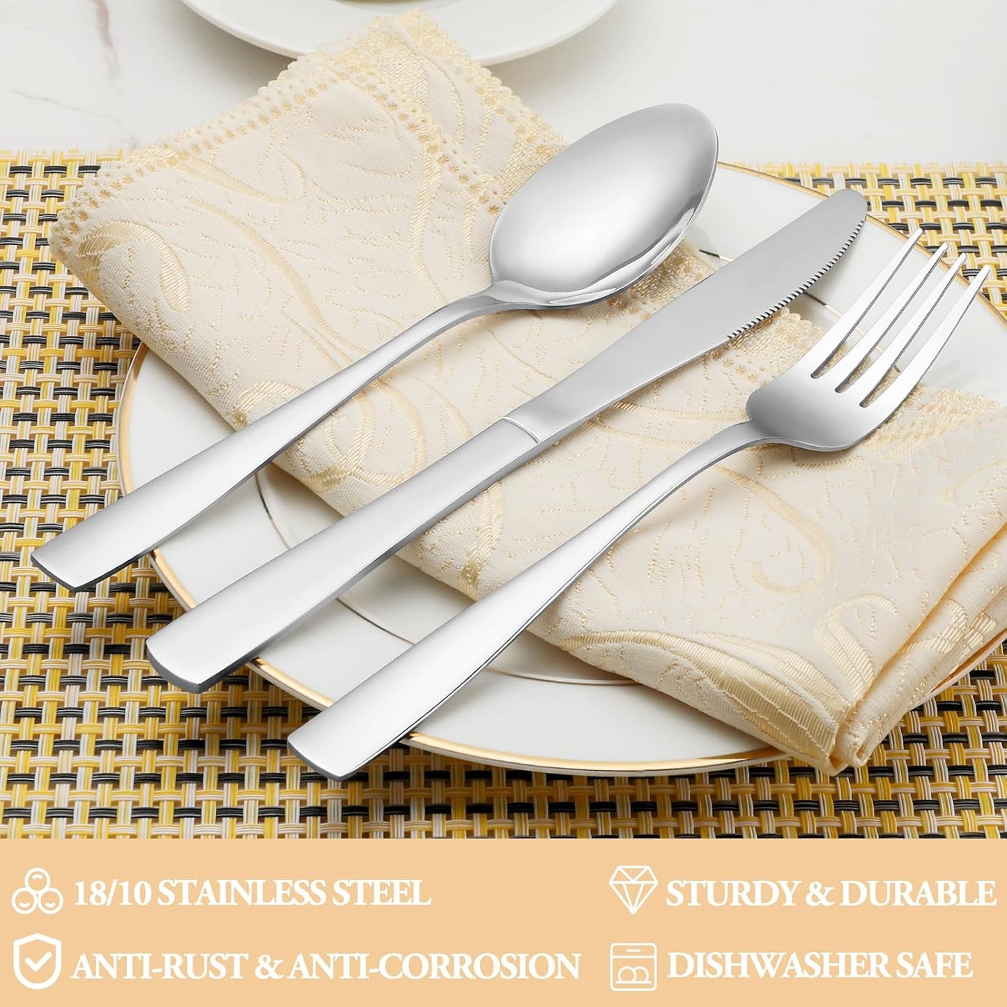 30 Piece Silverware Set Service for 6,Premium Stainless Steel Flatware Set,Mirror Polished Cutlery Utensil Set,Durable Home Kitchen Eating Tableware Set,Include Fork Knife Spoon Set,Dishwasher Safe