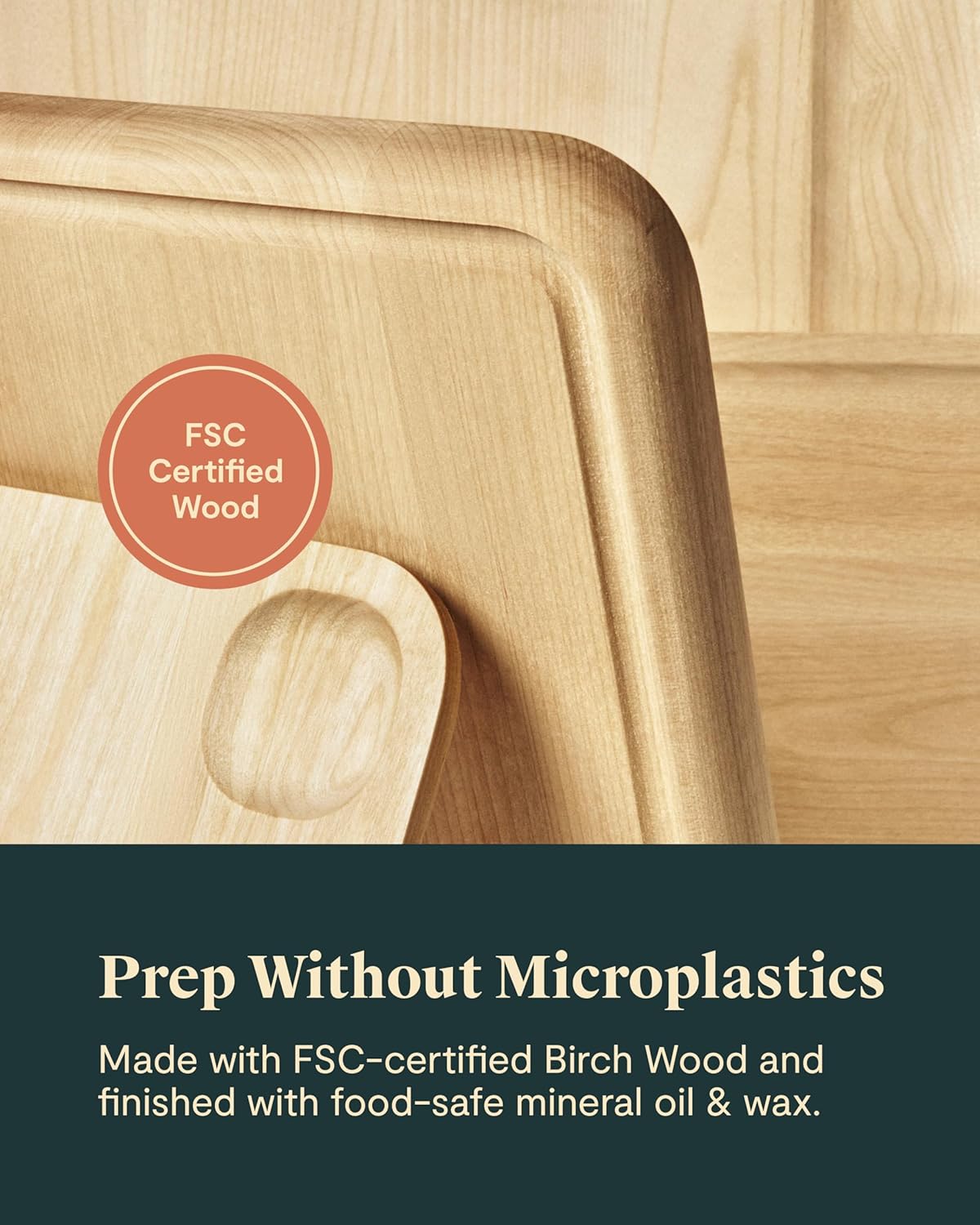 Caraway Cutting Board - Large (17 x 12”) - Double Sided Wood Cutting Board - Made From FSC-Certified Birch Wood - Food-Safe Mineral Oil & Wax Finish