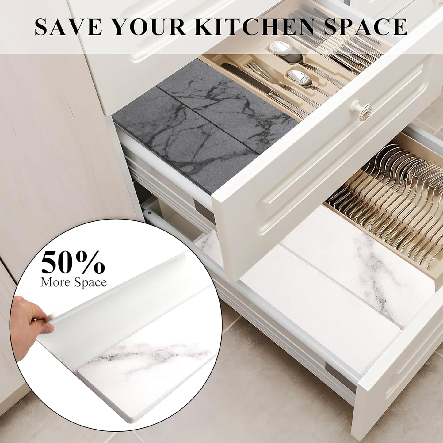 Quick Dry Collapsible Dish Drying Mat, Eco-Friendly Absorbent Diatomaceous Earth Mats for Dishes Bottles Cups 20"×16"Large Stone Dish Drying Mats for Kitchen Counter (White , 20"（L）×16"（W）)