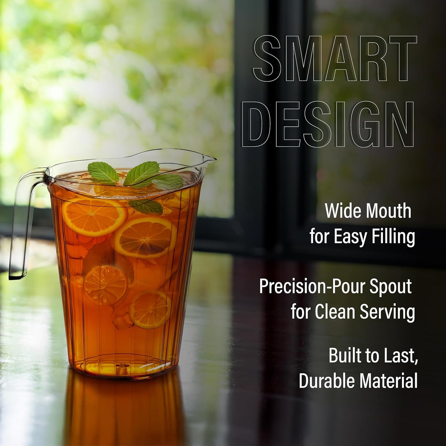 DecorRack 6 Pack - 75 oz Polycarbonate Plastic Pitcher Beverage Dispenser with Pour Spout Shatterproof Catering and Restaurant Serveware for Cold Drinks, Water, Lemonade, Beer, and Sangria (6 Pack)