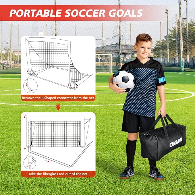 Kids Soccer Goals for Backyard Set of 2 6X4ft Portable