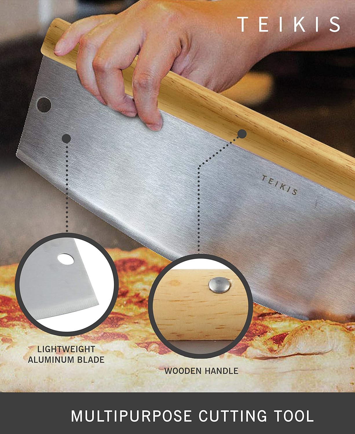 Pizza Cutter Rocker Style & Pizza Peel Set - 14" Large Pizza Metal Slicer Sharp Knife Blade Chopper with 14" x 16" Heavy Duty Pizza Paddle Board Pan with Wood Handle - Premium Oven Baking Accessories