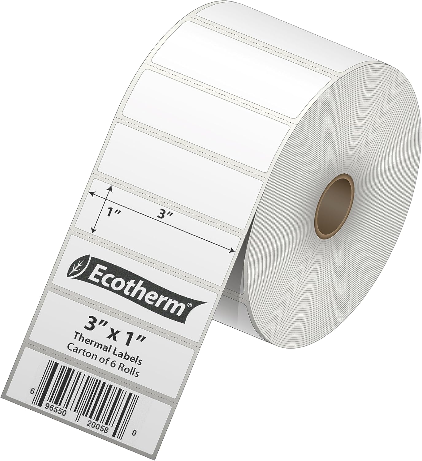 3" x 1" Thermal Labels | 6 Rolls | 15000 Labels | fits Zebra, Munbyn, Rollo, Godex, Arkscan, iDPRT, Offnova Thermal Label Printers and More | Blank White Adhesive Stickers by Ecotherm